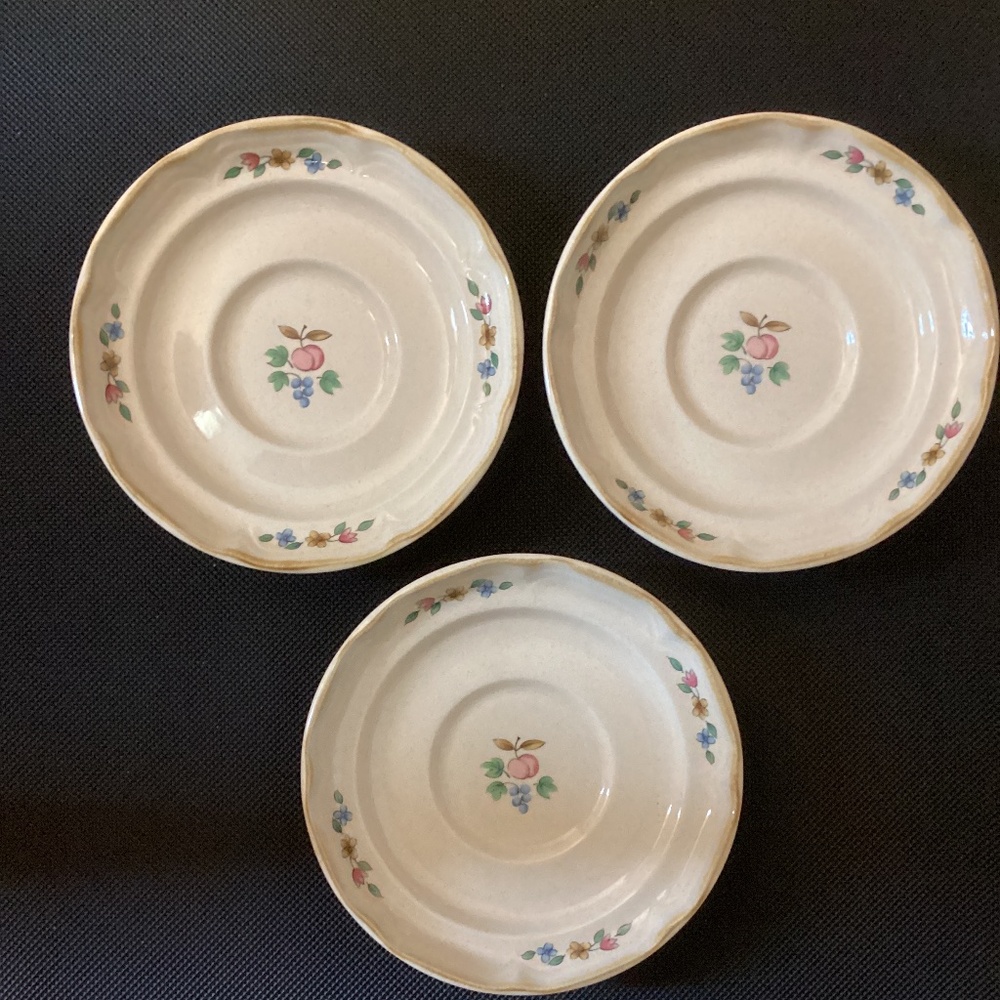 Vintage Set of 3 Peach International Tableworks Heartland Stoneware Saucers
